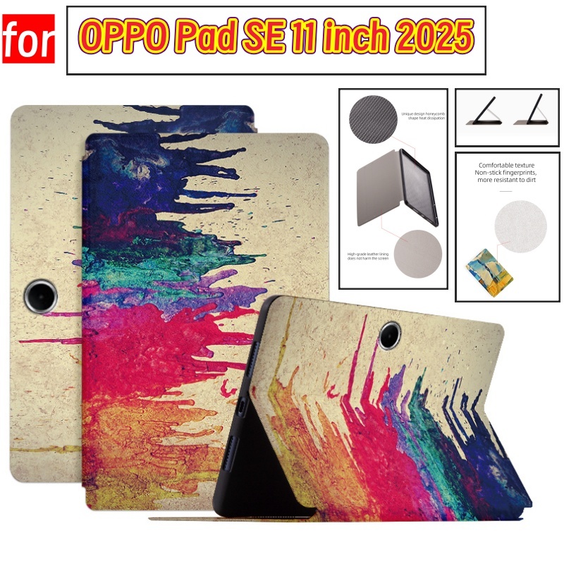 สําหรับ OPPO Pad SE 11 นิ้ว 2025 เหงื่อหนังลื่นสําหรับ OPPO PadSE 11 "2025 แท็บเล็ตหนังผ้าวัสดุ Flip Bracket