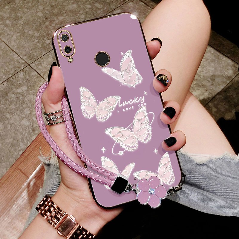 เคสสําหรับ Huawei y7 2019 y7 prime 2019 y7 pro 2019 y9 2019 นําเข้าวัสดุป้องกันการตกลายผีเสื้อสีชมพู