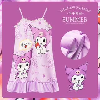 ชุดเดรสเด็กผู้หญิงน่ารักสาว Nightdress Kuromi ฤดูร้อน Cooling ชุดนอนเด็กเสื้อผ้าสาว
