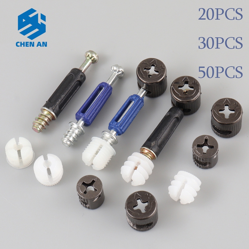 20/30/50PCS พร้อมสต็อก Bolt & Nut Connector ชิ้นส่วนสกรู Fastener เฟอร์นิเจอร์ Cam ล็อค Fitting Dowel 3 อะไหล่ CHEN AN