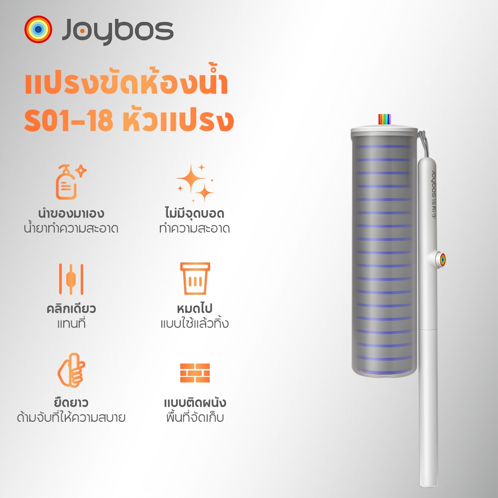 Joybos แปรงชักโครกใช้แล้วทิ้ง แบบแขวน ด้ามจับยาว หัวแปรงในตัว ทำความสะอาดรอบทิศทาง กำจัดคราบสกปรกแรง