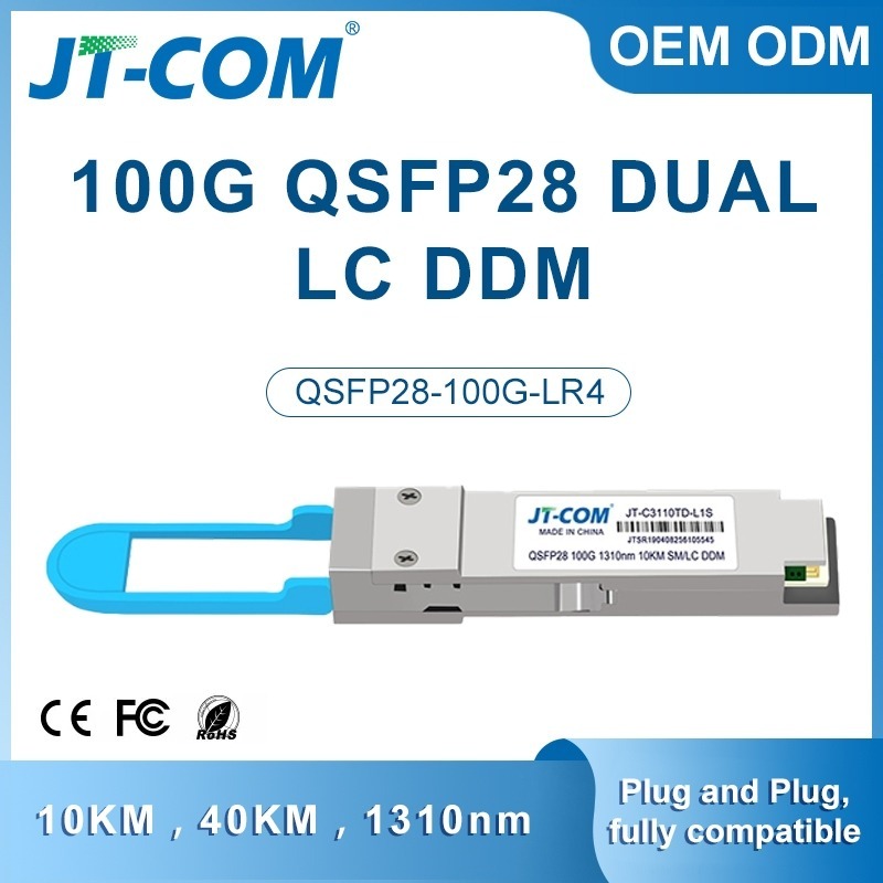 JT-COM 100G QSFP28 LR4 โมดูล 10KM/40KM Duplex LC LWDM Transceiver QSFP28-100G-LR4 Optical Transceive
