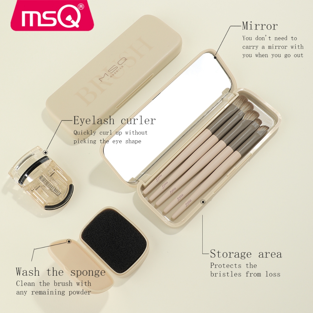 นางสาว 5ชิ้น แปรงอายแชโดว์,ชุดแปรงอายแชโดว์แบบพกพาขนาดเล็กรวมแปรงเงาจมูกแปรงอายไลเนอร์+กล่องกระจกแต่งหน้า