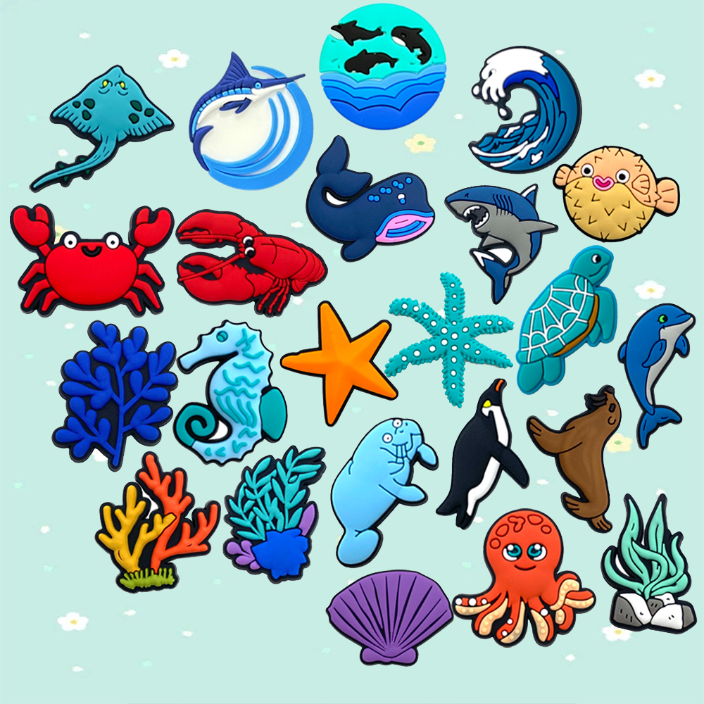 MEIDJ 23 สไตล์รองเท้า Charms การกําหนดค่าการ์ตูน marine organism รองเท้าแตะหัวเข็มขัด PVC รองเท้าอุปกรณ์เสริมปุ่ม