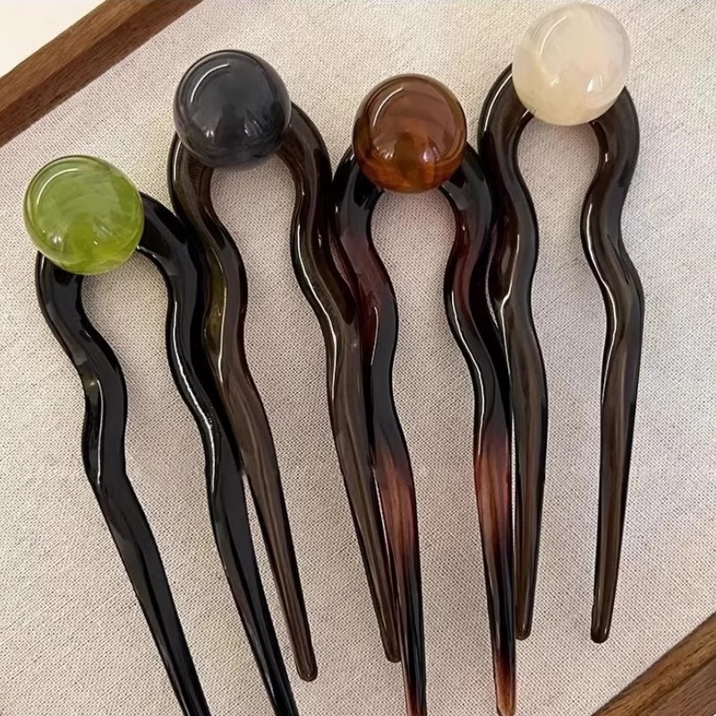 กิ๊บติดผมรูปตัว u อะซิเตทลูกปัดกลมหญิง 2025 กิ๊บติดผมระดับไฮเอนด์สไตล์ใหม่ - รูปที่ 3