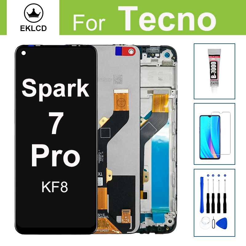 จอแสดงผลสําหรับ Tecno Spark 7 Pro KF8 LCD Touch Screen Digitizer Assembly พร้อมกรอบเปลี่ยน