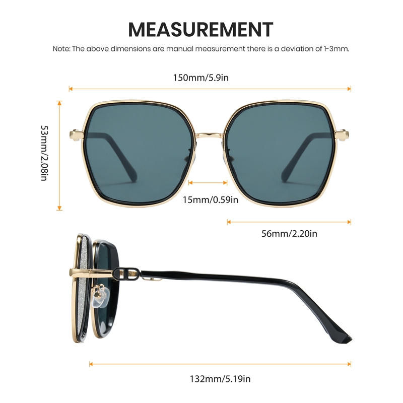 Cyxus แว่นกันแดด UV400 เกาหลีสําหรับผู้หญิง กรอบสี่เหลี่ยมขนาดใหญ่ Non - โพลาไรซ์ 1295 - รูปที่ 4