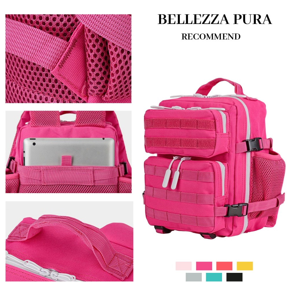 Bellezza PURA กระเป๋าเป้สะพายหลังขนาดใหญ่ กันน้ำ ผ้าไนล่อน หลายช่อง เหมาะสำหรับท่องเที่ยวและกลางแจ้ง