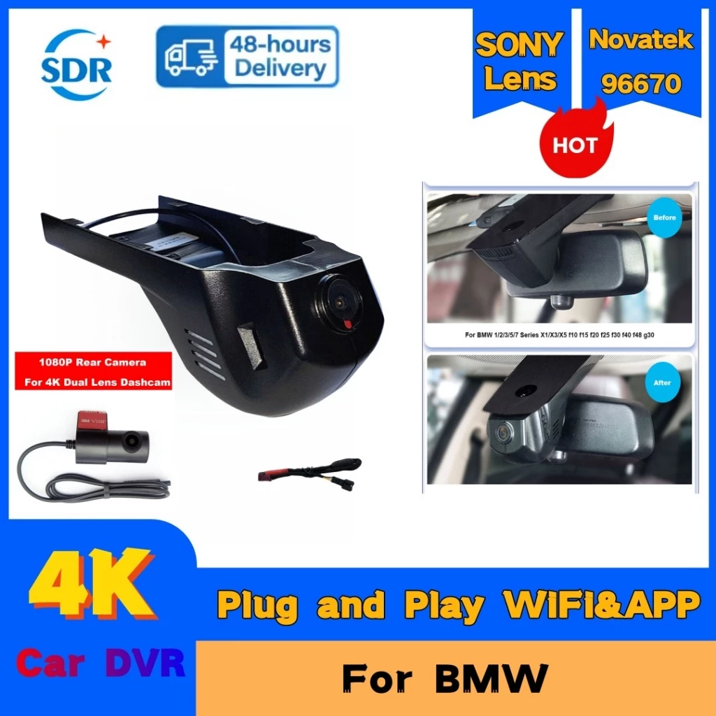 กล้องติดรถยนต์ 4K 2160P ติดตั้งง่าย สําหรับ BMW 1 3 4 5 Serie X3 X4 X5 F20 F40 F22 F23 F44 F45 with APP & G-Sensor