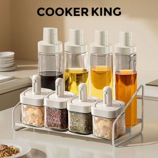 COOKER KING 8PCS Seasoning Bottle Set Oil Bottle Kitchen Spice Condiments Container Leak-Proof