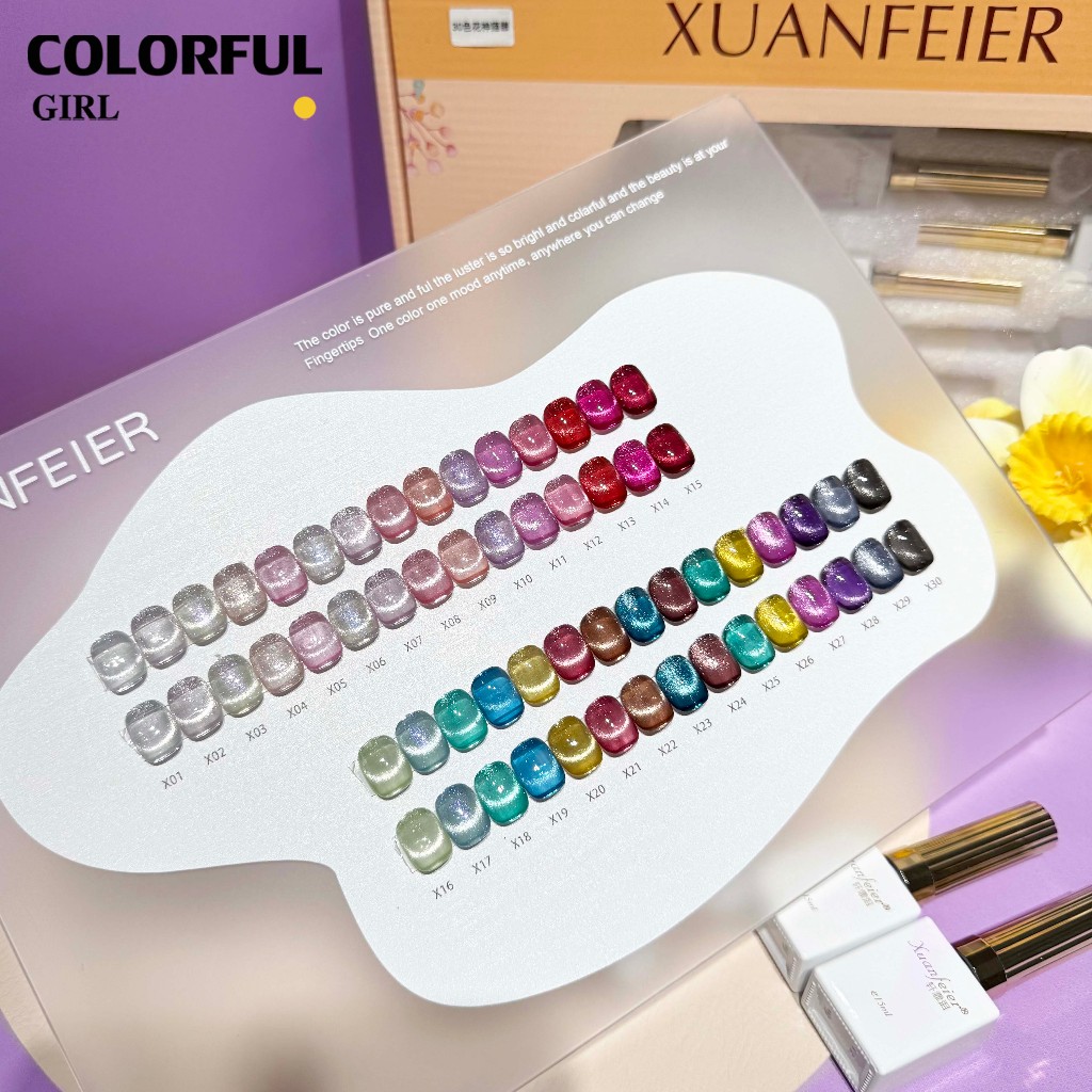 【พร้อมส่ง】สีเจลแคทอาย Xuanfeier30สี สีลูกแก้ว ฟรีชาร์ท Cat eye แม่เหล็ก เอฟเฟกต์มันเงามาก