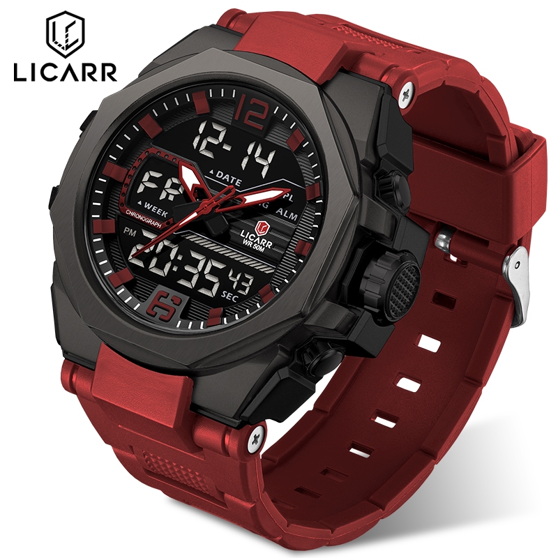 ลิการ์ แบรนด์ชั้นนําแฟชั่นนาฬิกาผู้ชายกีฬากันน้ําปลุกปฏิทินแสงนาฬิกาจับเวลากันกระแทก 9542