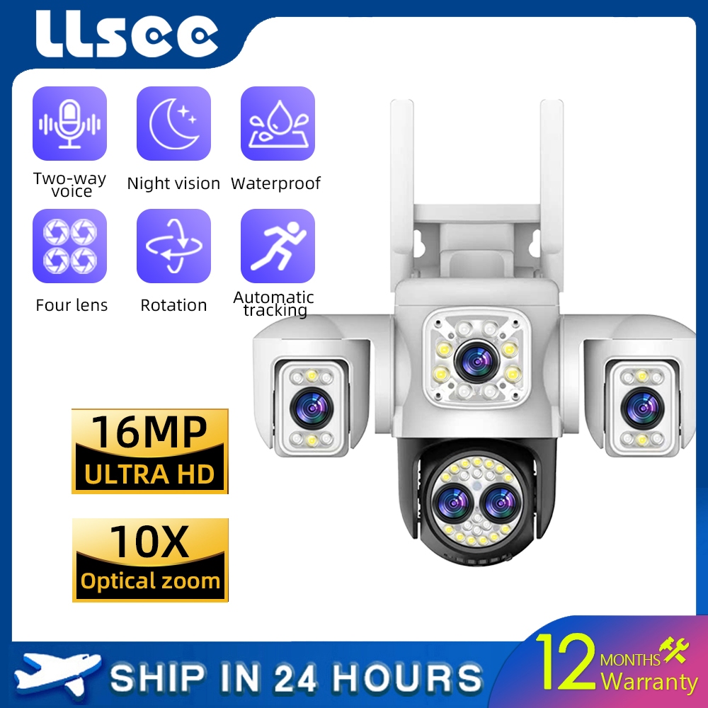 LLSEE Yoosee 8K 4 เลนส์ 16MP 10X Optical Zoom บ้านกลางแจ้ง WIFI ไร้สายกล้องวงจรปิดสมาร์ทติดตามสัญญาณเตือนภัย AI สี Night Vision กล้องรักษาความปลอดภัยพูดคุยสองทาง