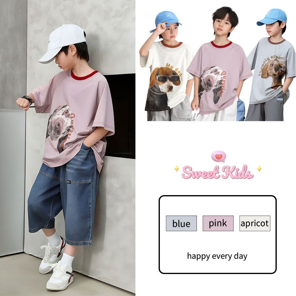 SweetKids พร้อมส่งจากกทม🌸เด็กชายแขนสั้น🍓ฤดูร้อน เสื้อยืดแขนสั้น แฟชั่นฤดูร้อน สําหรับเด็กผู้ชาย การพิมพ์ เทรนด์ความสะดวกสบาย