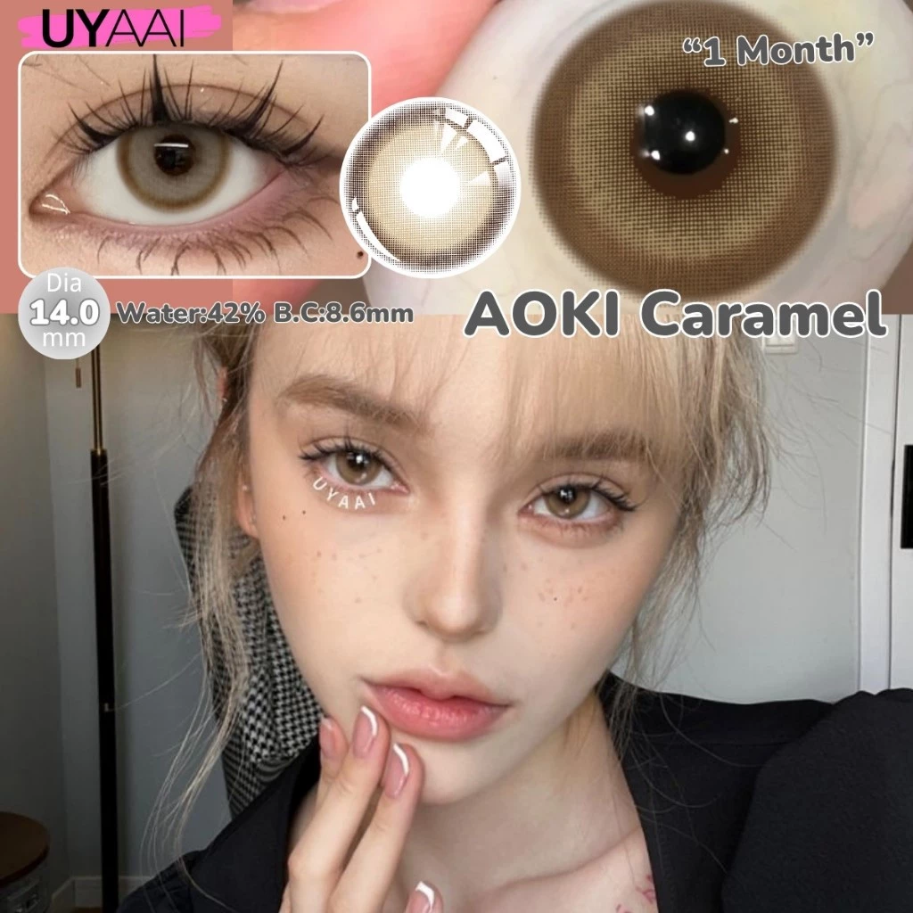 คอลแทคเลนส์ 【องศา -0.00 ~ -4.00】UYAAI คอนแทคเลนส์ ตาโต คอนแทคเลนส์สีน้ําตาล Aoki Series 14~14.5 มม 2 ชิ้น