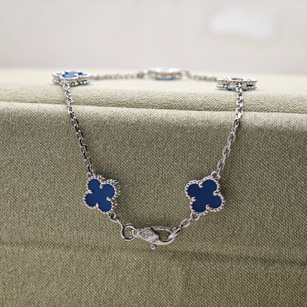 แฟชั่นต่างหูโคลเวอร์สี่ใบสร้อยคอมินิสร้อยข้อมือสีฟ้า9มม ราคา ถูกที่สุด ดีลบีเคเค แกลเลอรีภาพที่ 4