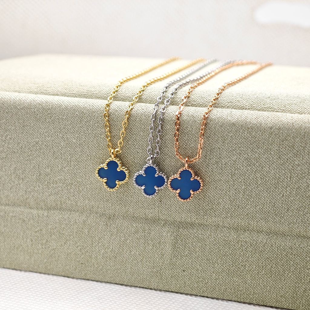 แฟชั่นต่างหูโคลเวอร์สี่ใบสร้อยคอมินิสร้อยข้อมือสีฟ้า9มม ราคา ถูกที่สุด ดีลบีเคเค แกลเลอรีภาพที่ 3