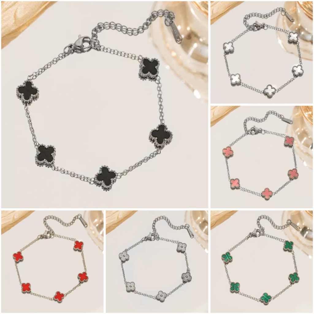 0.9ซม สร้อยข้อมือดอกไม้ระดับไฮเอนด์ไม่ซีดจางสร้อยข้อมือเหล็กไทเทเนียมอุปกรณ์เสริมสร้อยข้อมือที่เรียบง่ายสร้อยคอชุดของขวัญขายส่ง