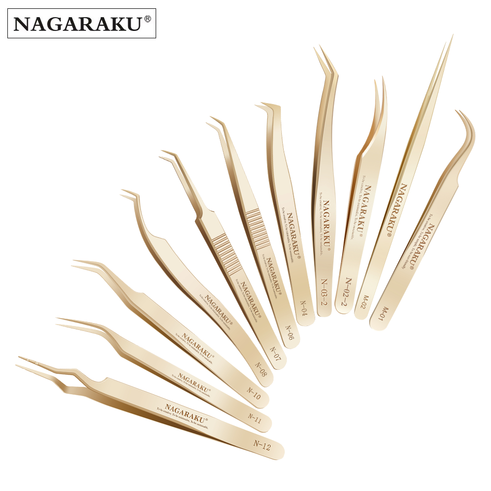 Nagaraku แหนบ สําหรับต่อขนตา แหนบ แฟนขนตา แหนบซีรีส์สีทอง