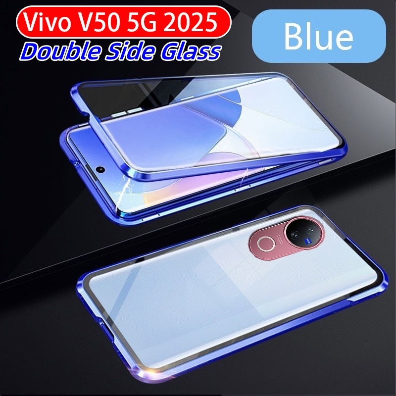 สําหรับ Vivo V50 V50E V 50E V2427 VivoV50 5G 2025 เคสโทรศัพท์สองด้านกระจกนิรภัยกรณีโลหะแม่เหล็กพลิกฮ