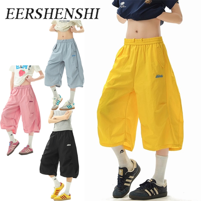 EERSHENSHIกางเกงขาสั้นลำลองสไตล์ย้อนยุคแบบอเมริกัน ปักลายสีดำ น้ำเงิน ชมพู และเหลือง ขนาด M ถึง 3XL
