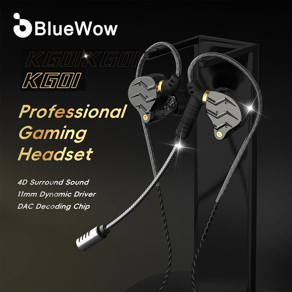 BlueWow KG01 หูฟังชุดหูฟังสําหรับเล่นเกมมืออาชีพ/720°Omnidirectional Micr Original Stereo In Ear หูฟังแบบมีสาย