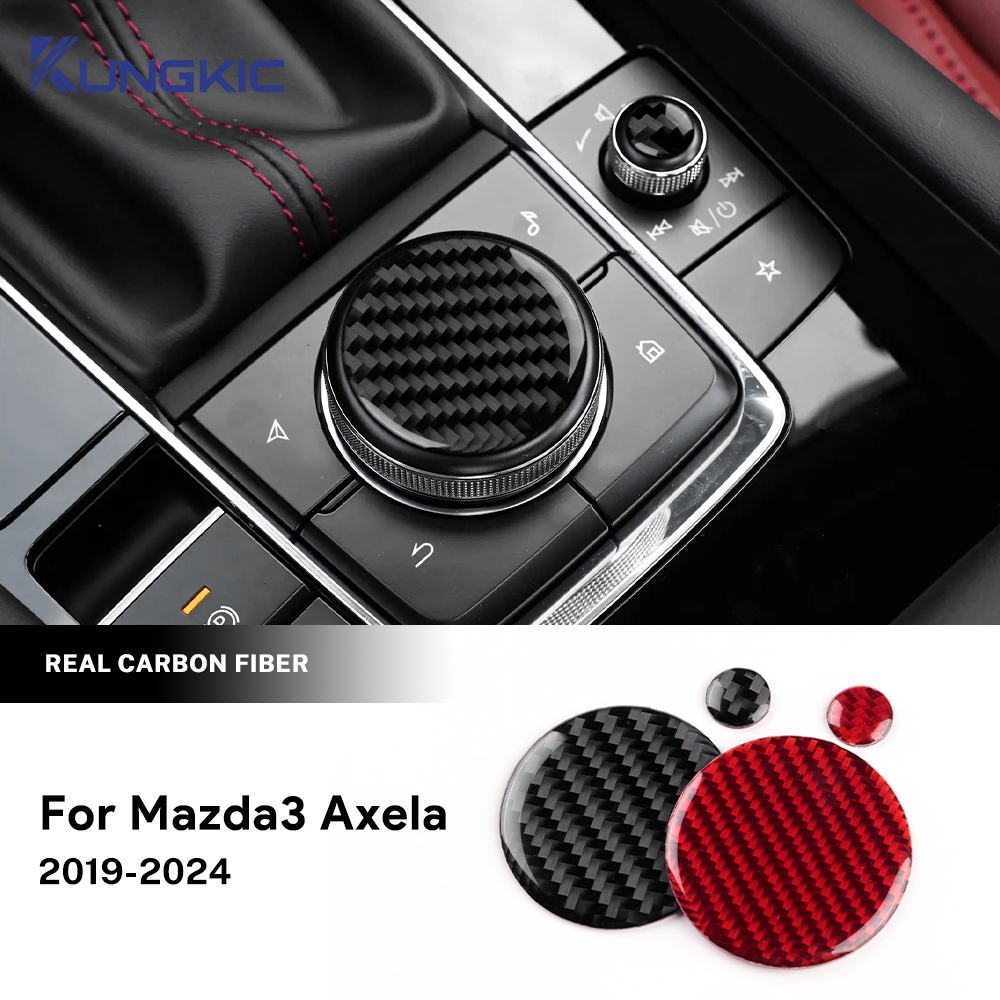 KUNGKIC คาร์บอนไฟเบอร์อ่อนสําหรับ Mazda 3 Axela 2019-2024 Center มัลติมีเดีย Knob สติกเกอร์การปรับเปลี่ยนภายในอุปกรณ์เสริม