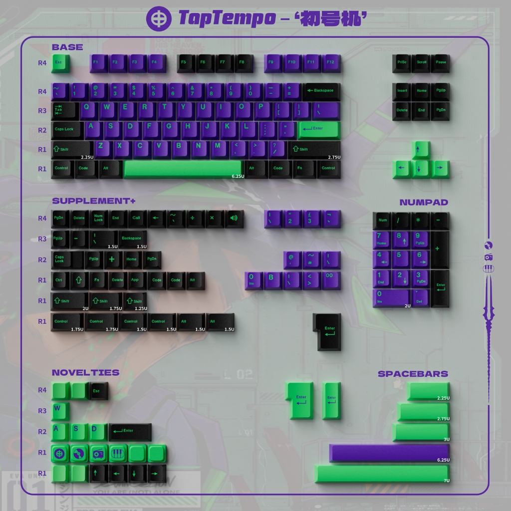 Taptempo EVA Keycap สีม่วง PBT Double shot ชุดปุ่มกดโปรไฟล์เชอร์รี่สําหรับคีย์บอร์ดเชิงกล