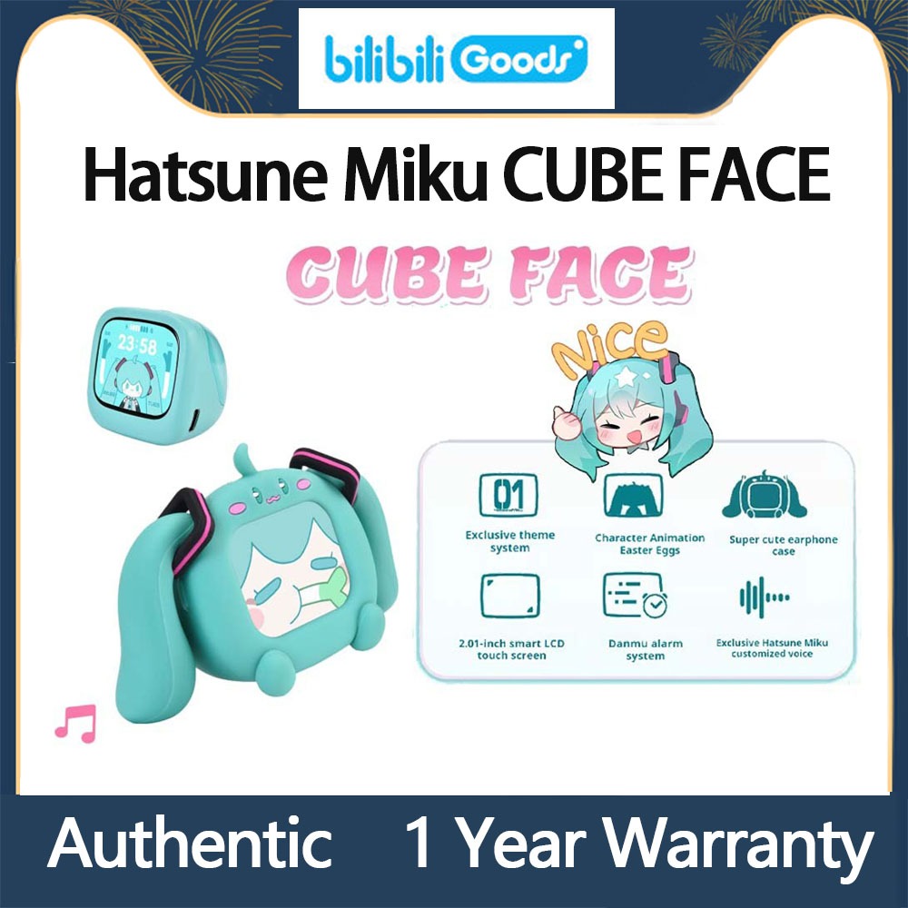 Original BilibiliGoods Hatsune Miku CUBE FACE หน้าจอสัมผัส LCD หูฟังบลูทูธไร้สายจริง