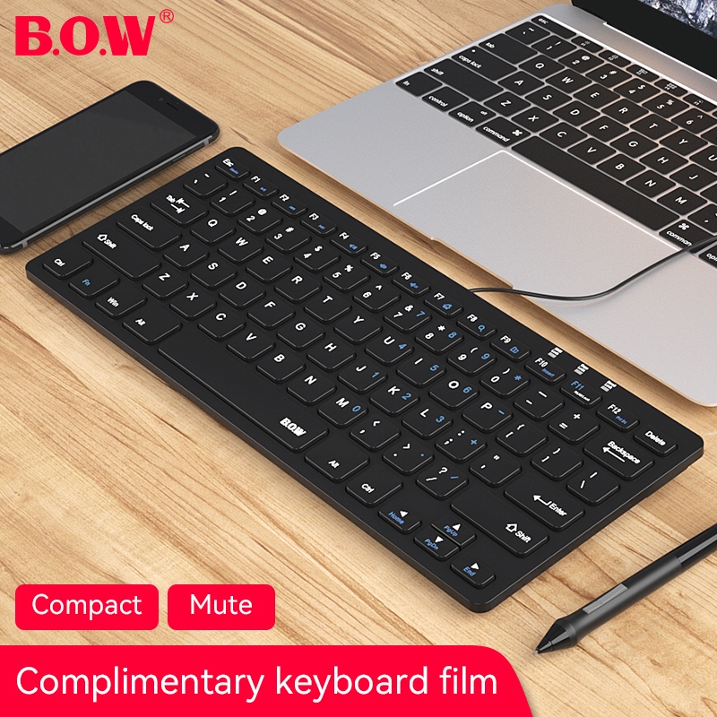 BOW HW098A คีย์บอร์ดแบบมีสายคีย์บอร์ดสํานักงาน Slim Ergonomic Mute คีย์บอร์ดแบบพกพาสําหรับแล็ปท็อปพีซี
