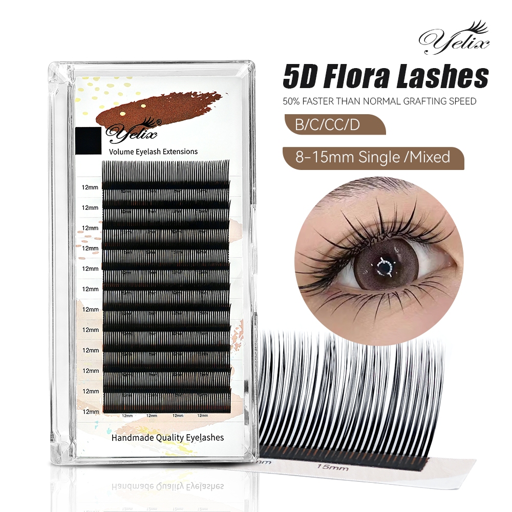 Yelix 5D Flora Spikes Lashes ดอกไม้ Fairy Wispy Eyelash Extensions ปริมาณ Premade แฟนขนตาดูธรรมชาติ