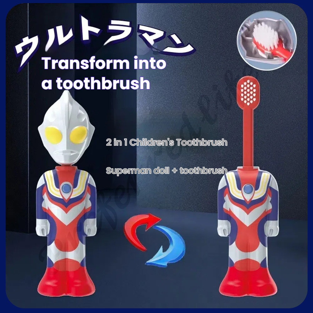 แปรงสีฟันอุลตร้าแมน Transforming สำหรับเด็ก (อายุ 3-6 ปี) - ขนแปรงนุ่มพิเศษพร้อมดีไซน์ตัวการ์ตูนแสนน่ารัก | อ่อนโยนต่อเหงือกและเหมาะสำหรับการแปรงฟันครั้งแรก