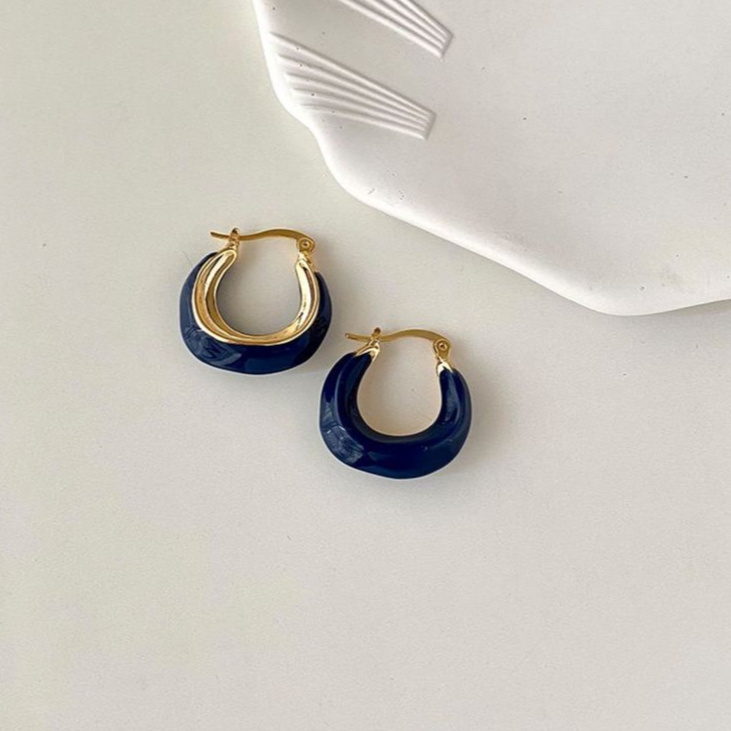 [GG] ต่างหูเคลือบหยดน้ําสีน้ําเงินต่างหูสไตล์ไตรรงค์อุปกรณ์เสริมสุภาพสตรีเลียนแบบภูมิแพ้ - รูปที่ 7