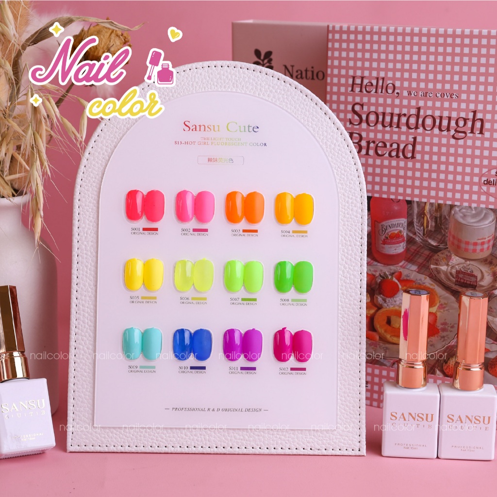 [คลังสินค้าพร้อม] sansu12 สีชุดแต่งเล็บเรืองแสงสาวร้อน (ฟรีการ์ดสีหนัง) สีลูกอมหมากฝรั่งเรืองแสงเนื้อระดับไฮเอนด์ความอิ่มตัวสูง