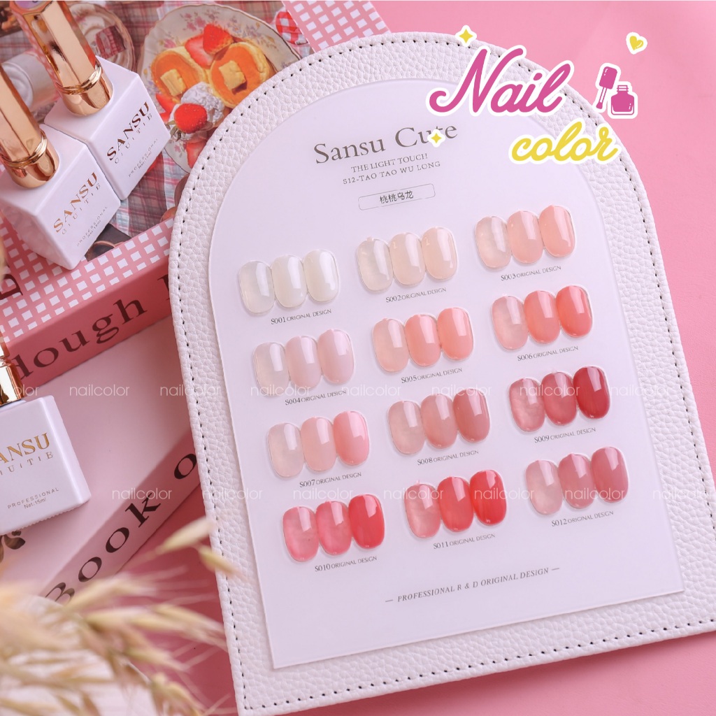 [คลังสินค้าพร้อม] sansu12 สี Peach Peach Oolong Manicure Set (ฟรีการ์ดสีหนัง) สีผิวนู้ดกึ่งโปร่งใส แดงเพื่อสุขภาพ เนื้อไฮเอนด์ ความอิ่มตัวสูง