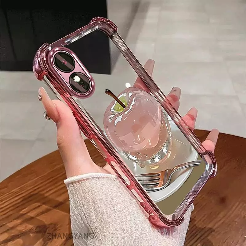 สําหรับ OPPO A18 A38 A17 A17K A60 Electroplated กันกระแทกเคสโทรศัพท์ความงามความละเอียดสูงคริสตัลการออกแบบใหม่น่ารักภาพ apple ซิลิโคน TPU นุ่มกรณี