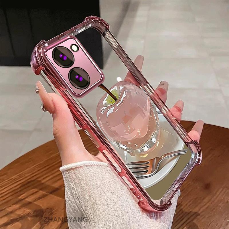 กรณีสําหรับ vivo Y03 Y18 Y27 4G Electroplated กันกระแทกเคสโทรศัพท์ความงามความละเอียดสูงคริสตัลการออกแบบใหม่น่ารักภาพแอปเปิ้ลซิลิโคน TPU นุ่มกรณี
