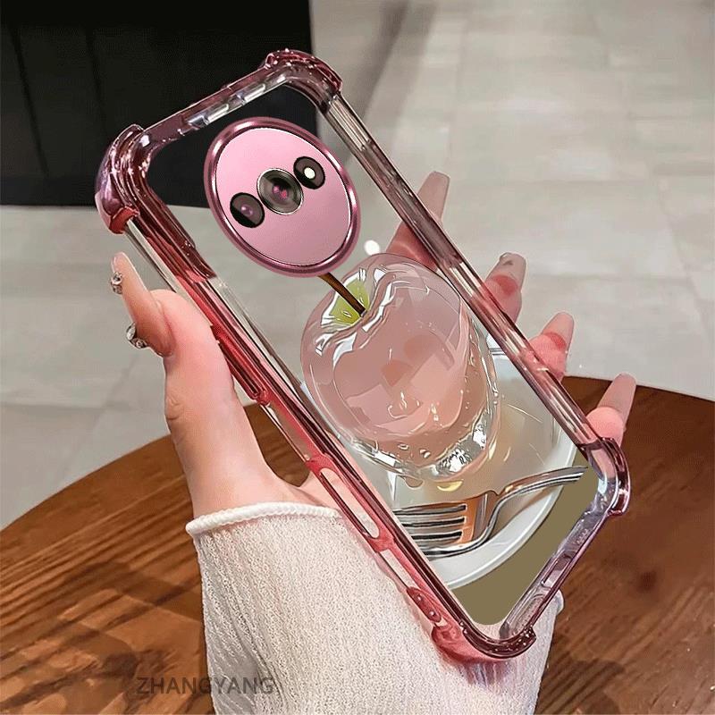 เคสสําหรับRedmi A3 เคสโทรศัพท์กันกระแทกElectroplatedความงามคริสตัลความละเอียดสูงดีไซน์ใหม่น่ารักภาพแอปเปิ้ลซิลิโคนTPUเคสนิ่ม
