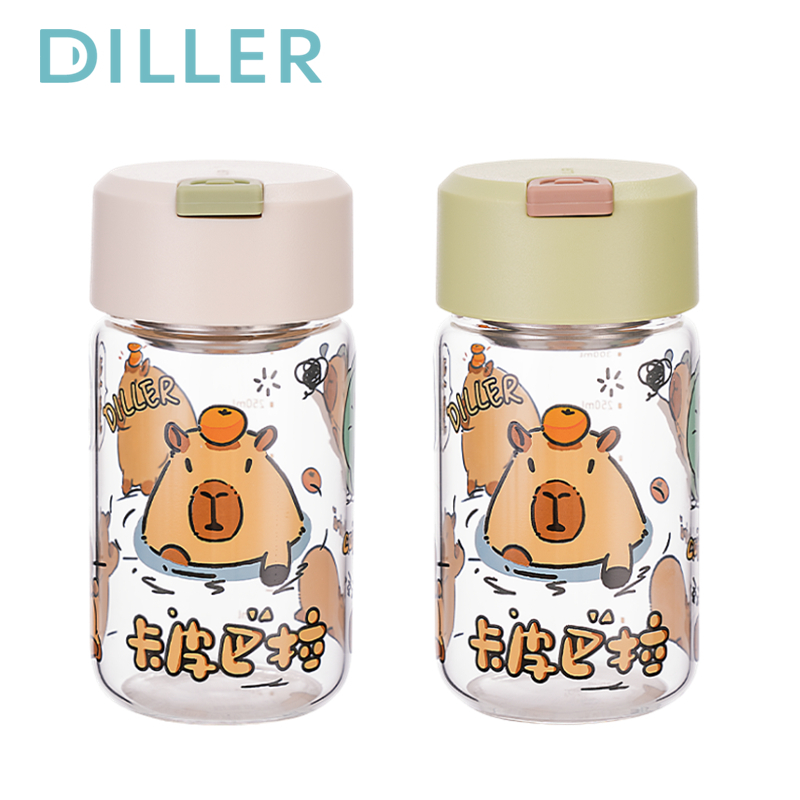 ขวดแก้ว Diller พร้อมกรองชาและแขน Borosilicate แก้วน้ําน้ําผลไม้ 350ml 399MLH600