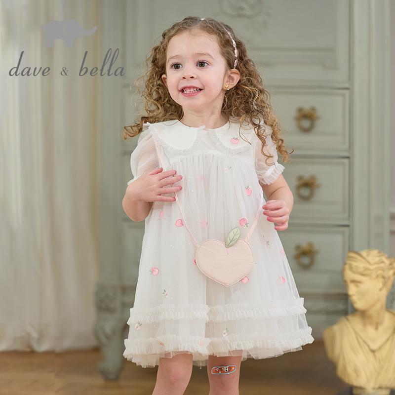 Dave Bella 9M-9Yเด็กทารกตาข่ายชุดเจ้าหญิงเด็ก ชุดน่ารักพีชเย็บปักถักร้อยออกแบบเด็กสีขาวชุด DB2251652