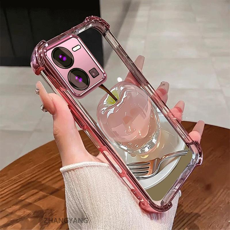กรณีสําหรับ vivo Y35 4G Electroplated กันกระแทกเคสโทรศัพท์ความงามความละเอียดสูงคริสตัลการออกแบบใหม่น่ารักภาพ apple ซิลิโคน TPU นุ่ม