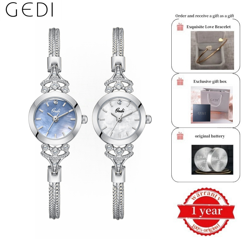 GEDI เกดี สร้อยข้อมือคุณภาพสูงนาฬิกาแสงหรูหรามูลค่าสูงแม่ออฟเพิร์ลนาฬิกาสุภาพสตรีขนาดเล็กประณีตนาฬิกาควอทซ์กันน้ํา 62001