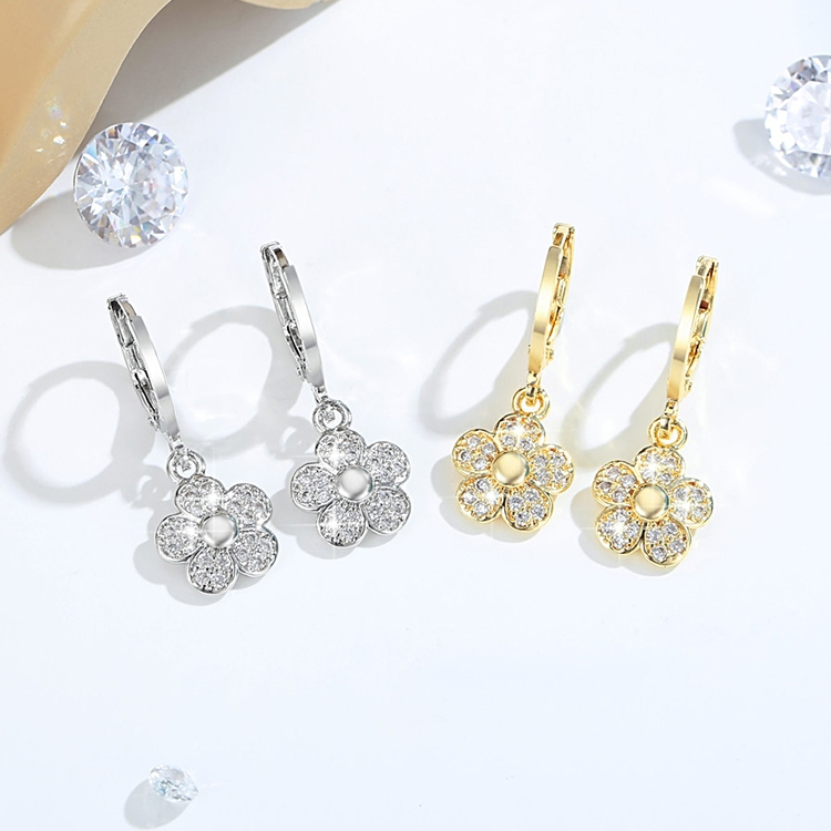 ส925 เงินเพชรเต็มดอกไม้จี้แฟชั่นที่เรียบง่ายสุภาพสตรีต่างหู