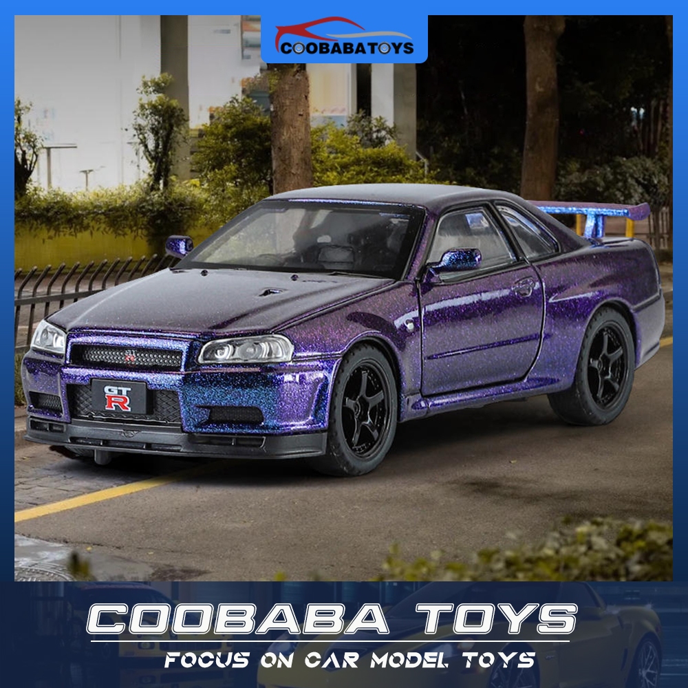 CBB 1:32 Scale NISSAN GTR R34 SkylineLight & Sound Effect Alloy รถDiecastรุ่นของเล่นสําหรับเด็กเด็กผู้ใหญ่คอลเลกชัน