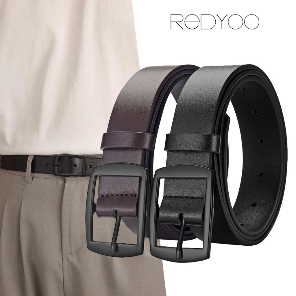 REDYOO เรดโย ผู้ชายหนังโลหะผสมสีดําขาหัวเข็มขัดสบายๆขาหัวเข็มขัดสายรัดเอวหนังบวกเข็มขัด