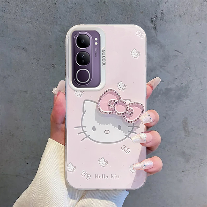 เคส Vivo Y200 5G เคส Vivo V50 Lite V60 V50 เคสน่ารักการ์ตูนคิตตี้ด้านแข็งกันกระแทกโทรศัพท์พร้อมกล้องป้องกันลายนิ้วมือป้องกันด้านหลังสําหรับนักเรียนสาวผู้หญิง