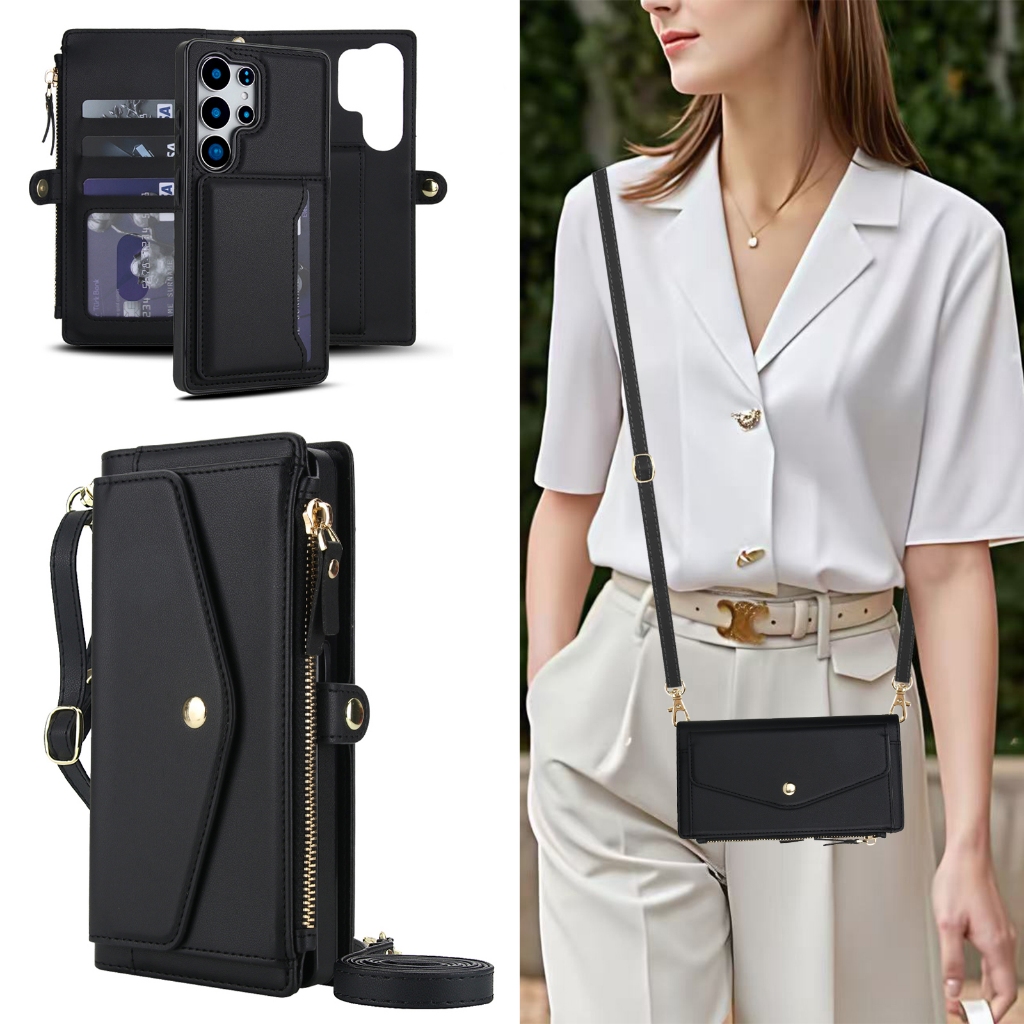 เคสโทรศัพท์ เคส Card Case สําหรับ Samsung S25 Ultra พร้อมสาย lanyard กระเป๋าเหรียญฝาครอบสําหรับ Samsung Galaxy S26 Ultra S24 Plus S23 Ultra S22 Plus S20 S21 FE S25edge พร้อมผู้ถือบัตร