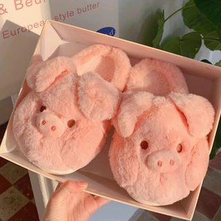 Xitiao ฤดูหนาว Warm นุ่มหนา Soled Furry รองเท้ารองเท้า 2024 สไตล์ใหม่สุภาพสตรีน่ารักสีชมพูลูกหมูรองเท้าแตะผ้าฝ้าย ins