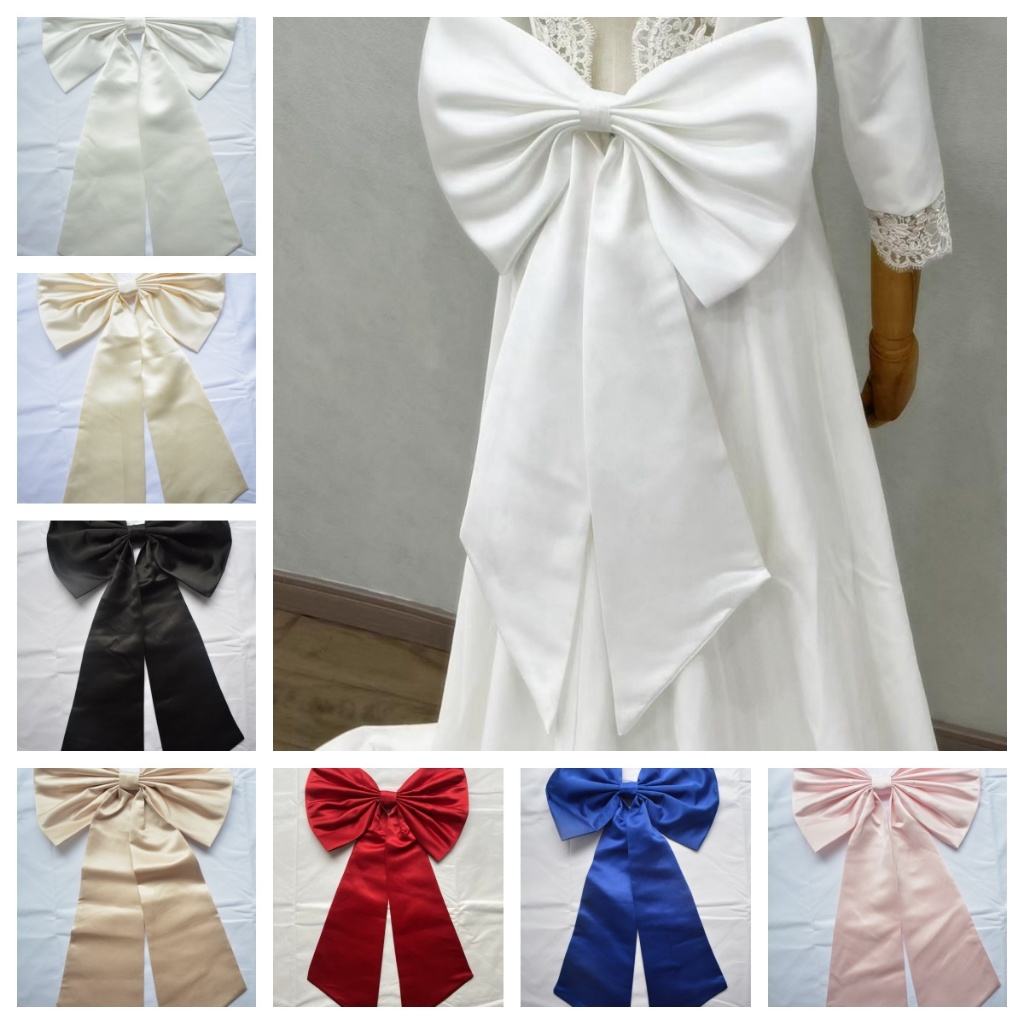 โบว์เจ้าสาวที่ถอดออกได้ซาตินยาวอุปกรณ์ชุดแต่งงานของผู้หญิงในหลายสี