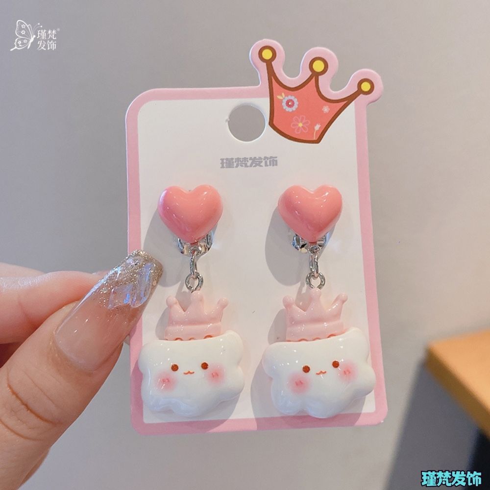 ชุดต่างหูรูปหัวใจมงกุฎน่ารักสําหรับเด็กเครื่องประดับหูสไตล์เจ้าหญิงของขวัญวันเกิดที่สมบูรณ์แบบสําหรับเด็กผู้หญิง - รูปที่ 5